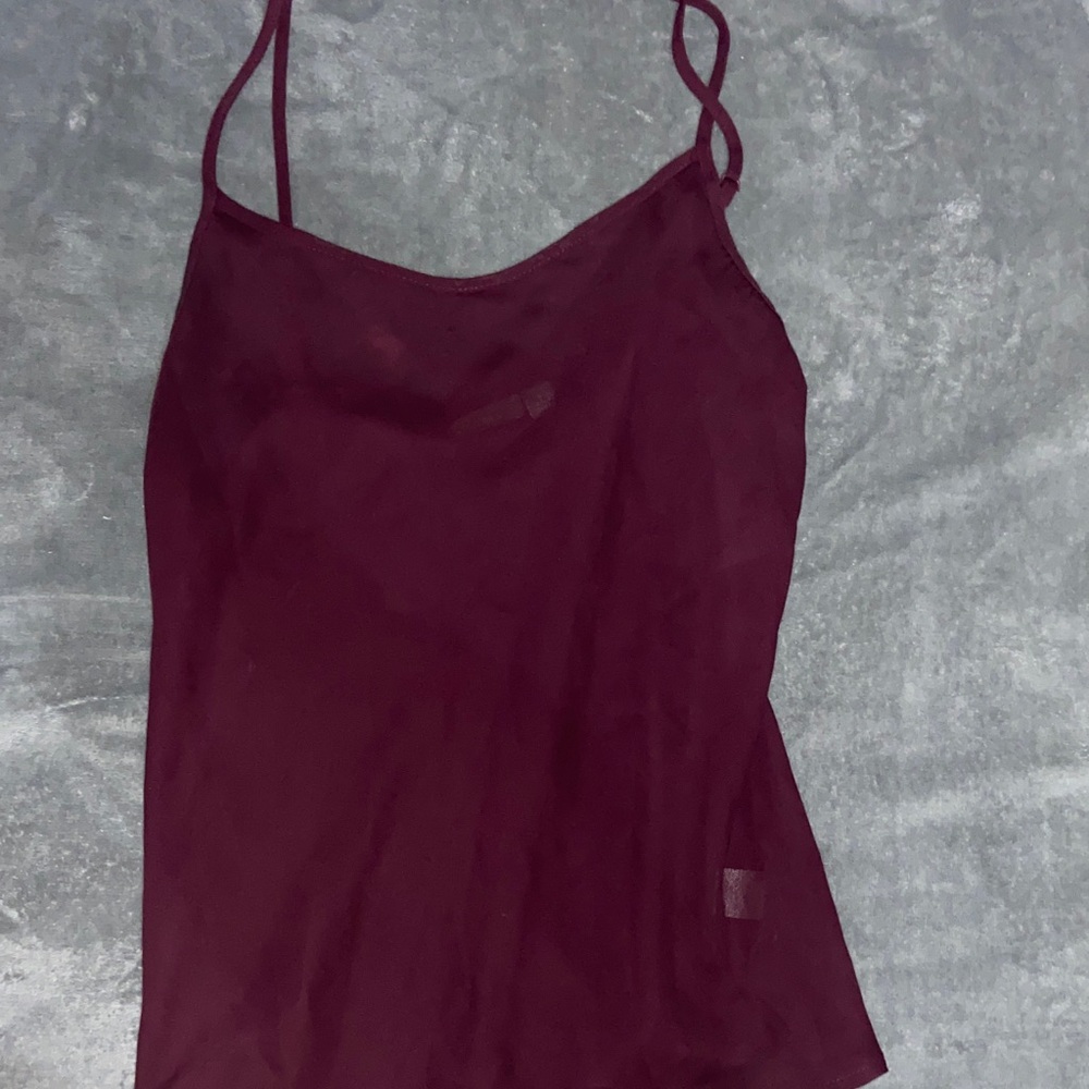 Elegant Burgundy Spaghetti Strap Sheer Top
